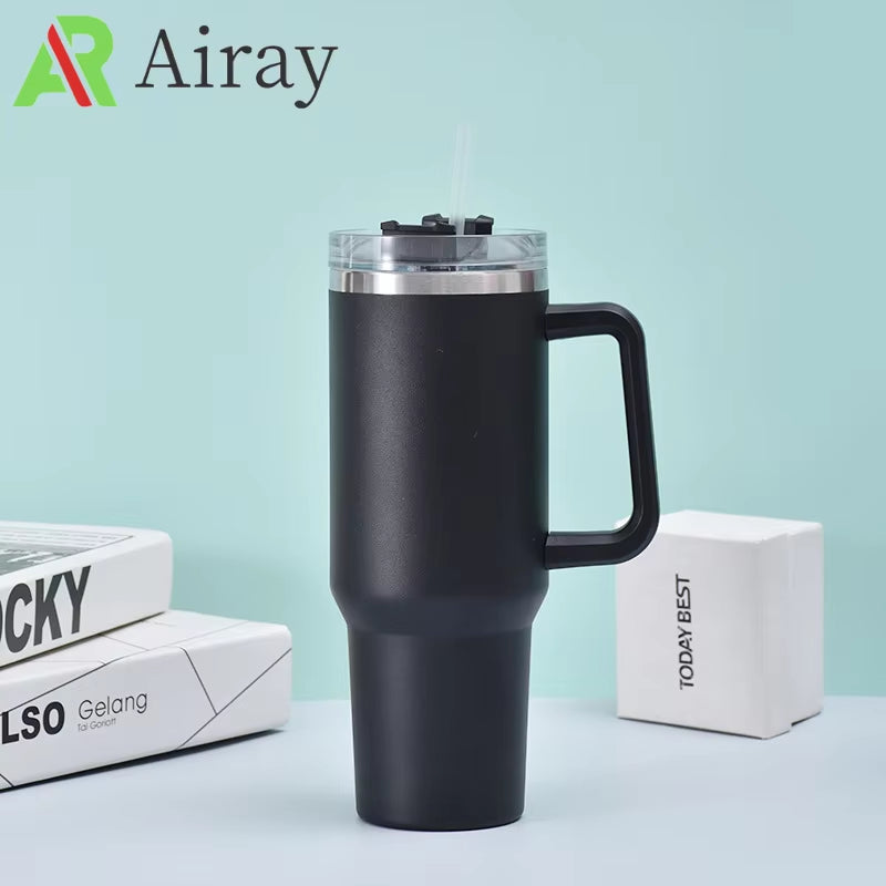 40Oz Tumbler Vacuum Insulated Thermos Custom Travel Cup Stainless Steel Water Bottle Coffee Mugs with Handle Outdoor Drinkware