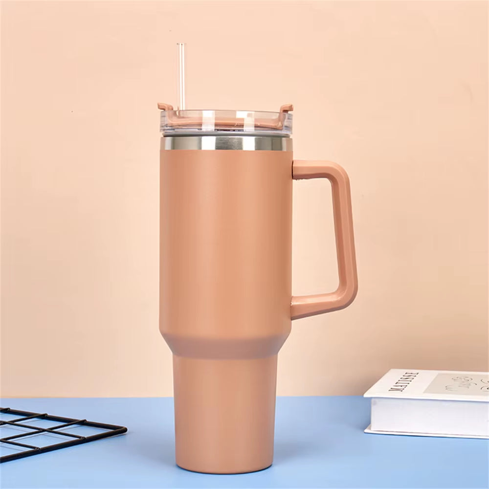 40Oz Tumbler Vacuum Insulated Thermos Custom Travel Cup Stainless Steel Water Bottle Coffee Mugs with Handle Outdoor Drinkware