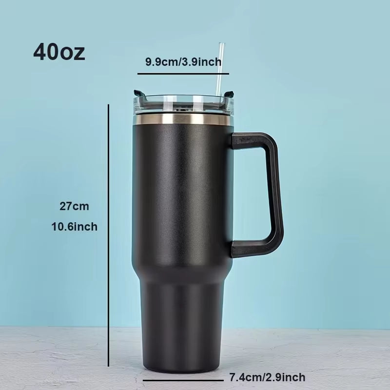 40Oz Tumbler Vacuum Insulated Thermos Custom Travel Cup Stainless Steel Water Bottle Coffee Mugs with Handle Outdoor Drinkware