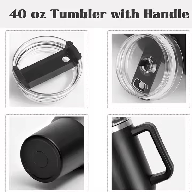 40Oz Tumbler Vacuum Insulated Thermos Custom Travel Cup Stainless Steel Water Bottle Coffee Mugs with Handle Outdoor Drinkware