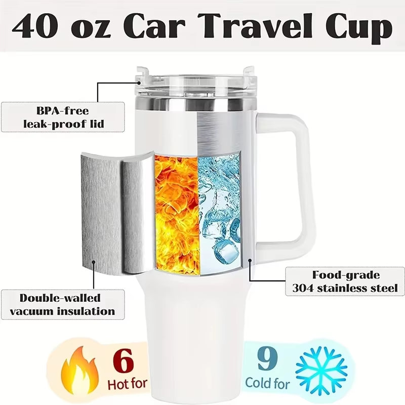 40Oz Tumbler Vacuum Insulated Thermos Custom Travel Cup Stainless Steel Water Bottle Coffee Mugs with Handle Outdoor Drinkware