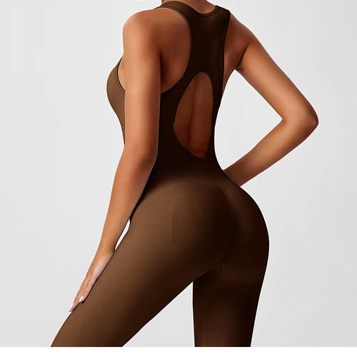 Seamless Peach Booty One-Piece Yoga Bodysuit - V-Back Tummy Control Gym Outfit for Women - Sexy Workout Jumpsuit Fitness Bodycon